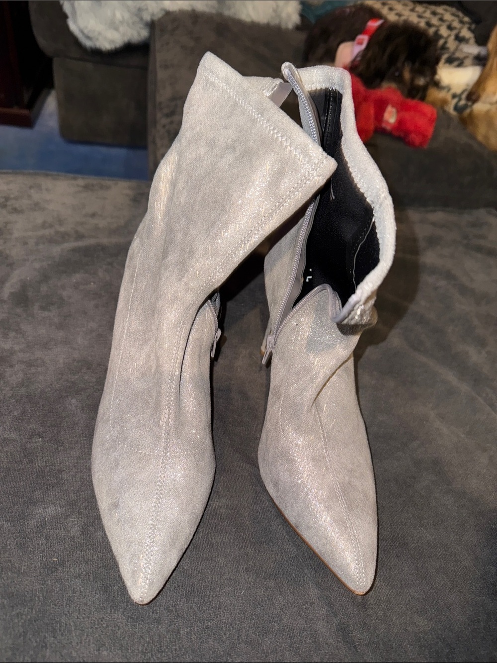 Nordstrom Silver Pointed-Toe Ankle Boots with Side Zip